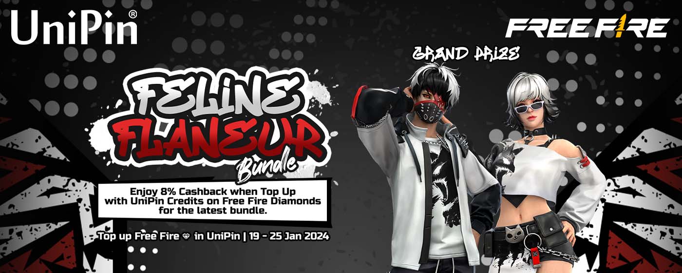Enjoy 8% Cashback Along With The Feline Flaneur Bundle Available on Free Fire! (MY)